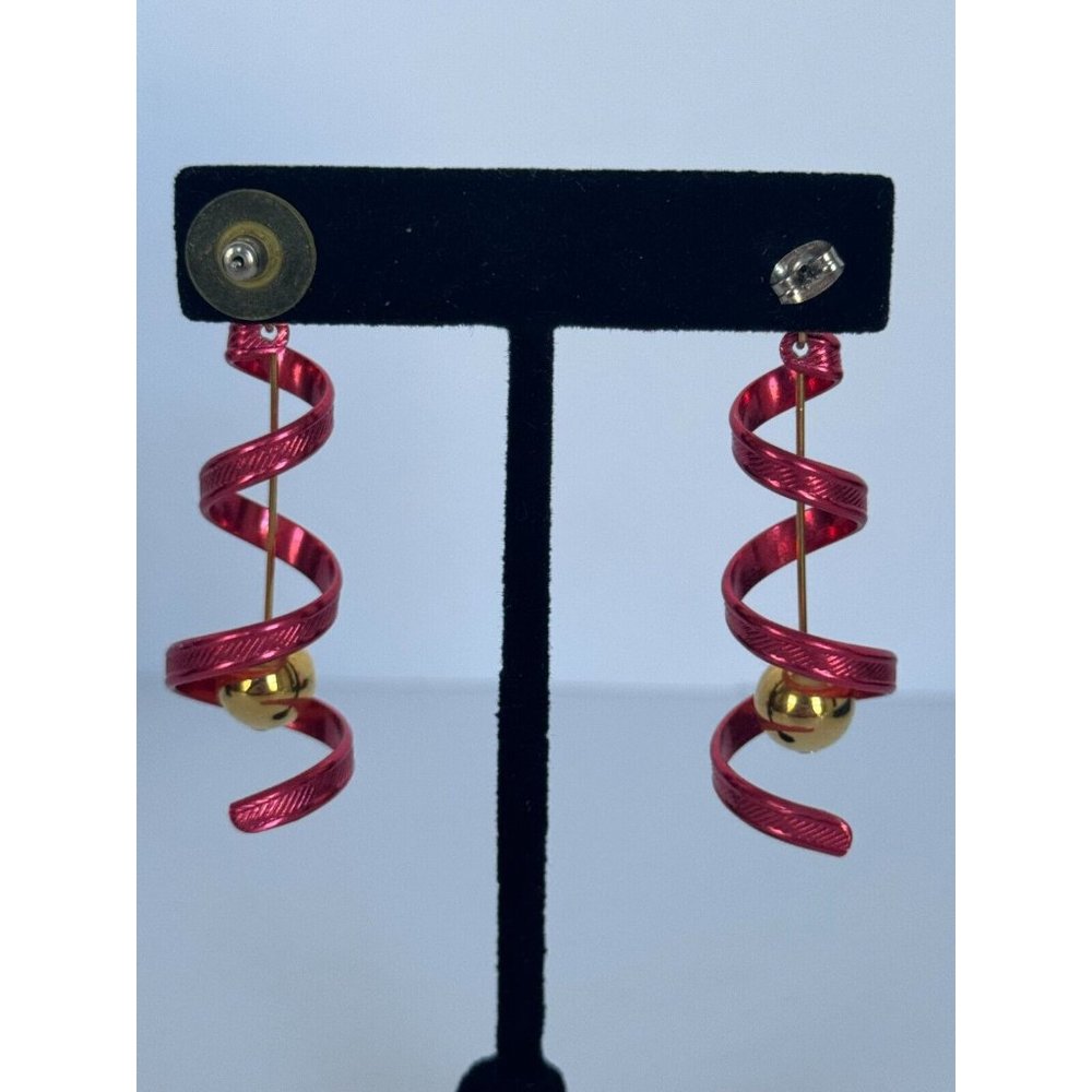 New Years Eve Party Earrings Spiral Dangle Holidays Jewelry Gold Tone Fun - Picture 6 of 6